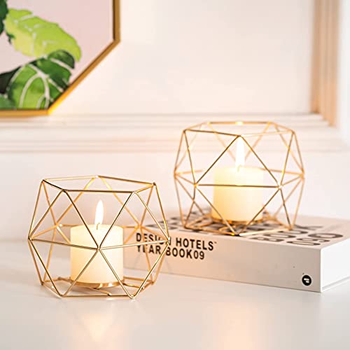 Geometric Tealight Candle Holders Gold - Votive Candle Stand Accents For Tea Light Decorative For Home Table Shelf Mantel Modern Geo Decoration Christmas Wedding Reception Décor, Gold, 6Pcs #TOP6