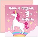 Old English Co. Happy 3rd Birthday Card for Young Girl - Unicorn Illustration Third Birthday Card - Age Three Card - For Daughter, Granddaughter, Niece, Sister, Goddaughter | Blank Inside Envelope