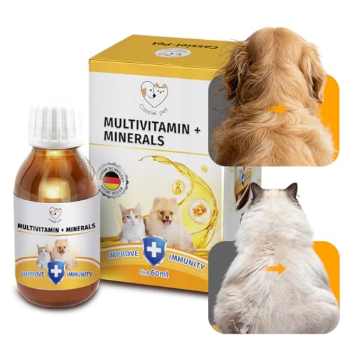 Cassiel Pet Multivitamins Supplement for UTIs & Allergy Relief Skin & Coat Care Hip & Joint Supplement Immunity Boosting & Digestive Aid for Dogs & Cats 2.03 Fl Oz (1 Bottle)