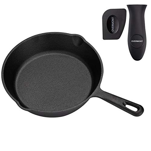 Overmont Pre-sazonado Sartn Ollas de Hierro Fundido para Frer, Utensilios de Cocina Seguros para Estufa, Barbacoa, Fogata, Varios Tamaos, Negro