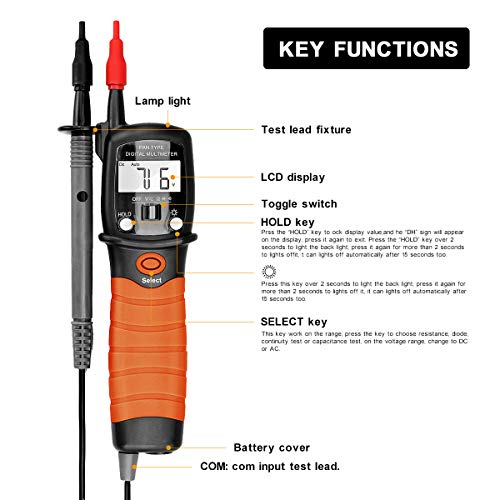 Digital Pen Multimeter Ac Dc 600V Voltmeter, 60M Ohm Resistance Meter, With Backlit Screen, Continuity Test Auto Power Off Electric Dmm Tester(Btmeter Bt-38B) #TOP4
