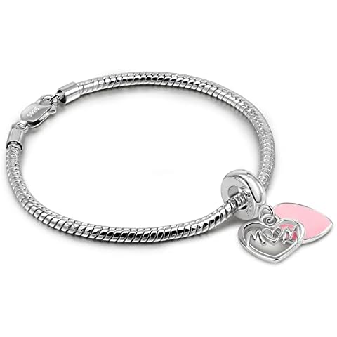 925 Sterling Silver Bracelet Women Teen Girl Lobster Clasp Snake Chain Pink Heart Bangle 6.3 "6.7" 7 "7.5" 8 "8.5" 9" Charm Jewelry Gift For Wife Her, 6.3 inches, no gemstone Cover