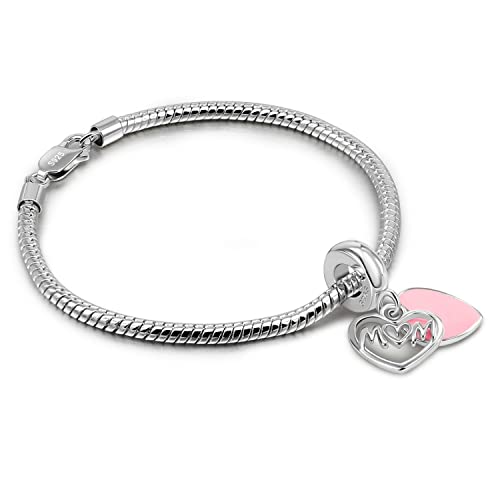 Dankadi 925 Sterling Silver Bracelet Women Teen Girl Lobster Clasp Snake Chain Pink Heart Bangle 6.3 "6.7" 7 "7.5" 8 "8.5" 9" Charm Jewelry Gift For Wife Her (Silver, 9 Inches) #TOP13