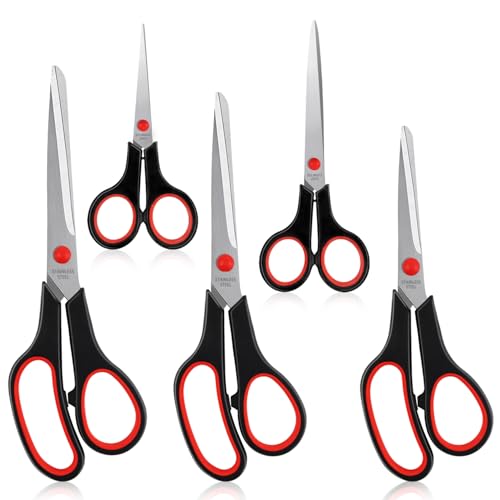 5 pcs Scissors Set Kitchen Scissors UK Multipurpose Craft Scissors Stainless Steel Sharp Blades Comfort Soft Grip Handle for Fabric Craft Home Offices Schools-Black