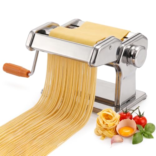Aspect Pasta Machine 3-in-1 Stainless Steel Pasta Machine 9 Adjustable Thickness Settings 2 Width Cutters Pasta Maker Machine with Pasta Roller & Cutter Dual Width Noodle Maker for Pasta(Silver)