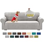 XINEAGE High Stretch Sofa Covers 3 Seater Latest Jacquard 1 Piece Sofa Slipcovers Living Room Universal Couch Covers for Dogs Pet Non Slip Sofa Furniture Protector Washable (3 Seater, Silver Grey)