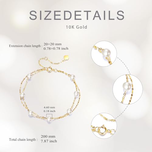 SISGEM 14k Gold Freshwater Cultured Pearl Layered Bracelet for Women, 14kt Wrist Jewelry Gifts for Her, 6.2-7.8 inches3