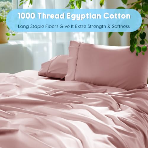 Image of SONORO KATE 1000 Series 100% Egyptian Cotton King Sheet Set,4 Pieces | Soft,Breathable Long Staple,Sateen Weave,Luxury 5-Star Hotel Bed Sheets,16 inch Deep Pocket,Pink