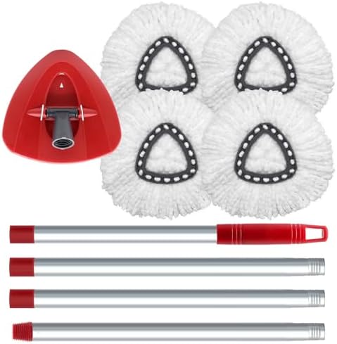 4 Pcs Spin Mop Heads Replacements For Vileda,Spin Mop Replacement Head Set with Base and 30" to 58" Mop Handle,Mop Head Replace,Mop Refills Machine Washable& Easy-to-Replace