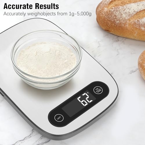 Food Scale, 11lb Kitchen Scale with 6 Units Tare Function & Backlit LCD, Precise 1g Stainless Steel Digital Scale, Hanging Design for Baking, Cooking, Healthy Eating and Meal Prep（Batteries Included） - image 2