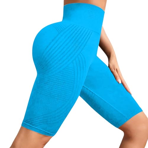 3D-Leggings, Anti-Cellulite, für Damen, Sport, Yoga, kurz, Fitness, hohe Taille, figurformend, Kompression, verstellbar, elegant, einfarbig, Komfort, Ergebnisse, Hose für den Sommer, blau, Small