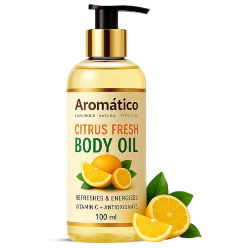 Image of AROMATICO Citrus Fresh Body Oil for Women | Dry Skin-Deep Hydration Formula for Glowing Skin in the Winters | Non-Sticky Texture, for Daily Use after Bath | Cozy & Creamy Fragrance - 100ml