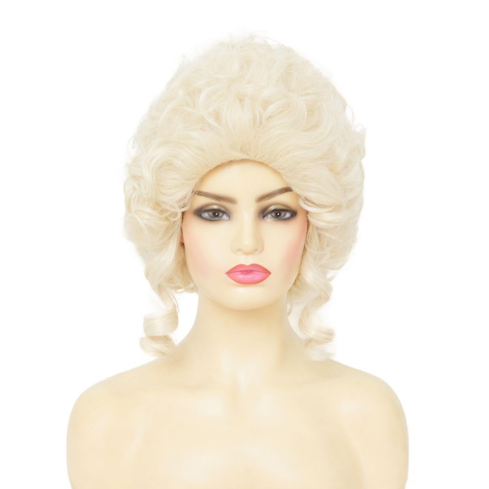 Salaibs Blonde 18th Wigs for Women Beehive Curly Queen Retro Wig Ladies Synthetic Halloween Party Cosplay Costume Hair Wigs - Image 2