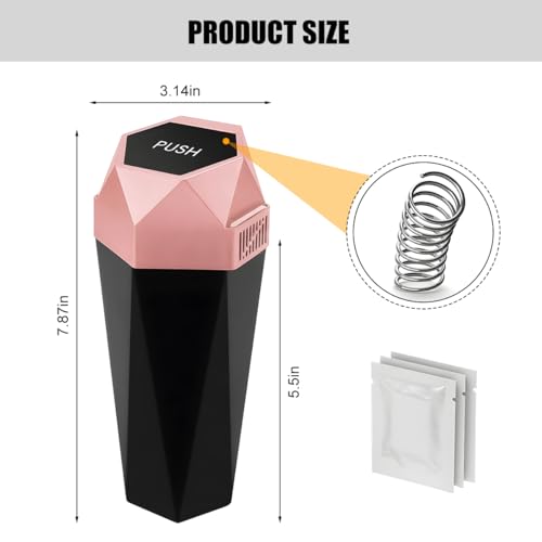 Image of Car Trash Can with Lid, Mini Leakproof Fragrance Vehicle Cup Holder Garbage Bin for Console Door, Small Portable Auto Interior Dustbin Organizer Accessories, Universal Fit (Pink)