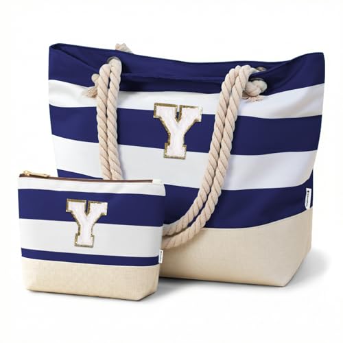 Image of Vavabox Initial Beach Tote Bag for Women, Water-resistant Travel Beach Bag Pool Bag Set, Birthday Gifts for Women Mom