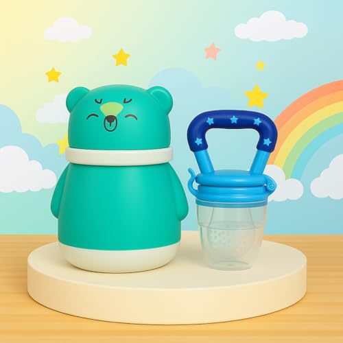 Image of Baby Skin Care Powder Talcum Puff Case Cum Container Box With Fruit Feeder Nibbler Teether For Babies /Kids /Toddler /New Born BPA Free (PATTERN 51)