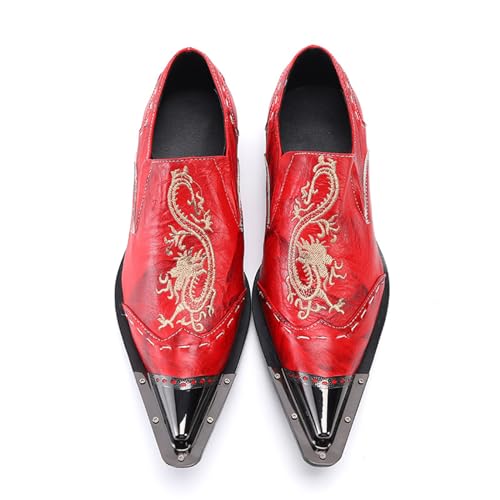 Men's Leather Shoes, Casual red Embroidery Men's Dress Shoes, Wedding Party Banquet Nightclub Stage Host Barber Uniform Office Work Shoes4