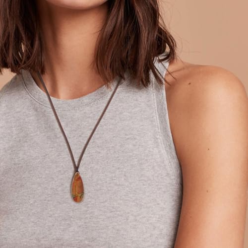 COAI Genuine Leather Necklace, Teardrop Picasso Jasper Crystal Necklace for Men Women2
