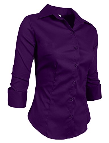 NE PEOPLE Button Down Shirt - Women's 3/4 Sleeve Roll Up Stretch Collar Office Work Formal Casual Basic Blouse Top (S-6XL)