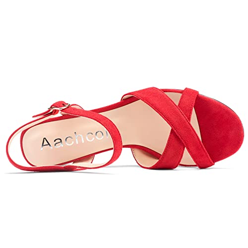 Aachcol Women Sandals Platform Wedge Peep Open Toe Ankle Strap Slingback Chunky Block High Heel Dress Shoes Suede 4 Inch4