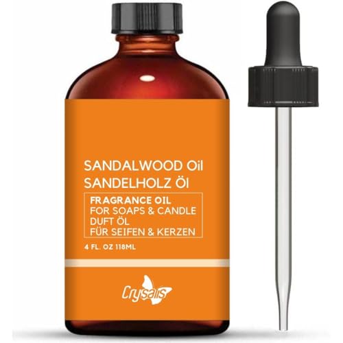 Crysalis Sandalwood Fragrance Oil for Candle Making, Soap Making, Wax Melts, Difusores & DIY Crafts – Larga duración – 118 ml