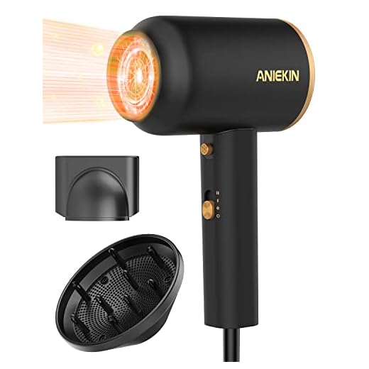 ANIEKIN Hair Blow Dryer 1875W with Diffuser, Travel Ionic Hair Dryer, Constant Temperature Hair Care Without Damaging Hair, Black