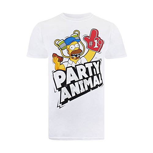 Simpsons Party Time Camiseta, Blanco, Small para Hombre