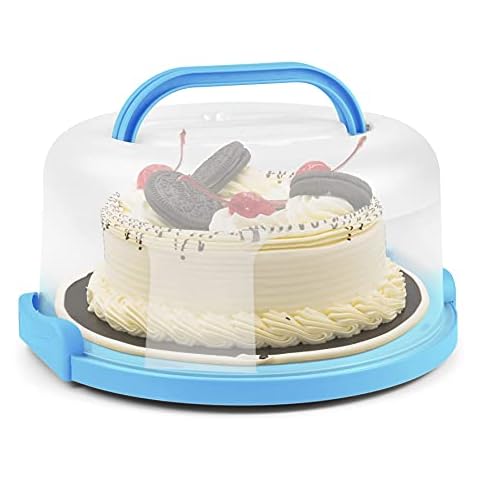 HOYA PONYOO Portable Cake Carrier with Handle, Round Cupcake Holder with Lid, Plastic Storage Container Box fit 10 inch Cake, 3-Locking Muffin and Pies Keeper with Cover (Green) Cover