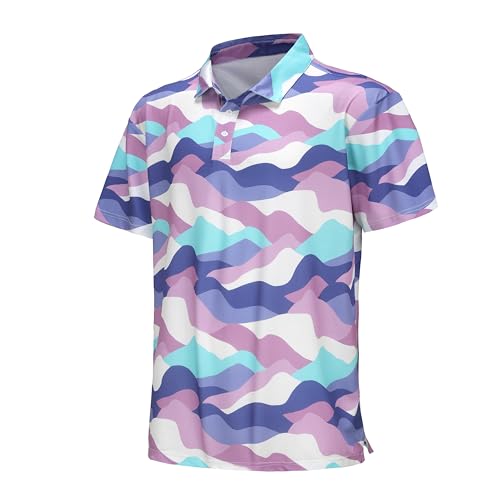 TIHEEN Golf Polo Shirt for Man,Short Sleeve Moisture Wicking Cool Casual Polo Shirts Print Polo Shirt (Color#08, 4XL)