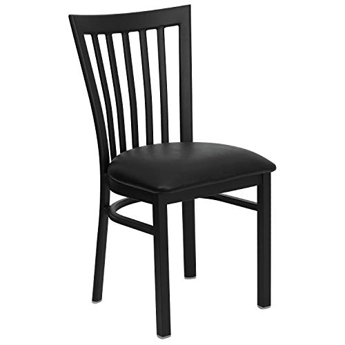 Image of Flash Furniture 4 Pack HERCULES Series Black School House Back Metal Restaurant Chair - Black Vinyl Seat