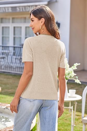 Image of Arach&Cloz Women's Wool Blend Short Sleeve Lightweight Cardigan Business Casual Summer Sweaters Tops