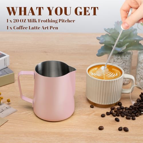 Image of Amrules Milk Frothing Pitcher 20oz Frother Cup Barista Tools, Pink