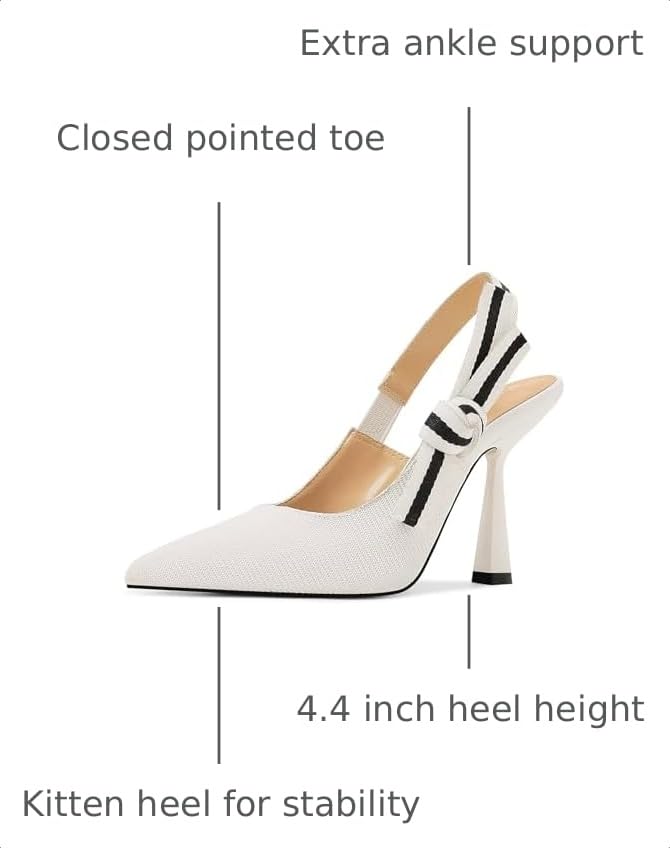 Image of HOCHFART Women's Slingback Kitten Heels Closed Pointed Toe Slip On Pumps | Bowknot, Elastic Slingback Strap, Office, Wedding, Bridal, Formal, Events, Church, Gathering, Casual Outing