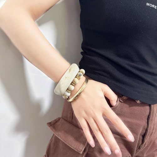 3Pcs Chunky Acrylic Bangles Bracelets for Women Resin Irregular Layer Gold Color Lightweight Beach Jewelry3