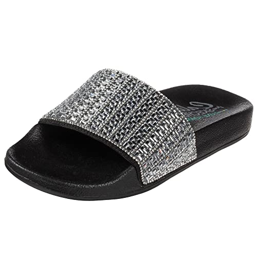 Skechers Damen POP UPS New Spark Slides, Black Canvas/Rhinestone Trim, 38 EU