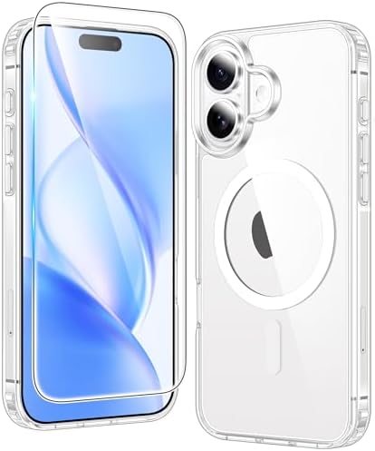 FNTCASE for iPhone 16 Case: Clear Magnetic Military Grade Drop Protection Anti Yellowing Slim Case - Rugged Shockproof Protective Transparent Cell Phone Cover(Clear)