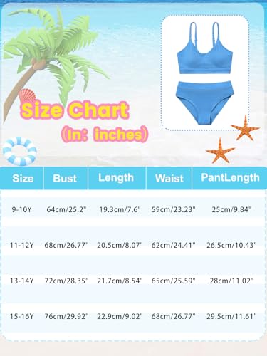 Image of Girl's 2 Piece Swimsuit Solid Spaghetti Strap Bikini Sets Beach Bathing Suit Swimwear for Teen Girls