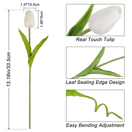 Beferr White Tulips Artificial Flowers 18Pcs Faux Tulip Real Touch Tulip Fake Flowers Bouquets Arrangements For Home Wedding Table Decor #TOP1
