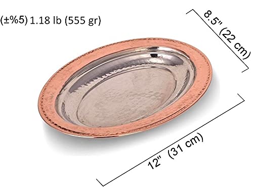 Dlk - Handmade Pure Copper Serving Plate - Iskender Kebab Plate - Turkish Kebab Presentation - Oval Copper Plate 12 Inch (31Cm) #TOP1