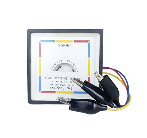 Image of YOKINS, Phase sequence Indicator 20-60 Hz 50-500V AC, Detector Checker Meter, Portable 96mm rotation disc type, with 3 crocodile clips, 1 Year Warranty