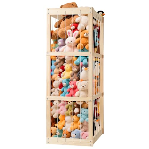 Image of Stuffed Animal Storage - Large Capacity Toy Organizers for Kids | Wooden Stuffed Animal Holder with Elastic Zoo Bars | Plushies Storage Toy Chest for Nursery, Playroom, or Bedroom