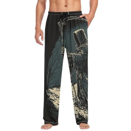 Men’s Pajama Pants Grim Reaper Lounge Pants with Pockets Drawstring Elastic Band Small4
