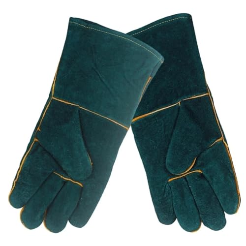 Guantes Anticortes, Guantes de seguridad y trabajo de piel de vacuno, de manga larga, resistentes a cortes, for soldadura TIG, MIG, motosierra, construcción y jardinería.(60cm)
