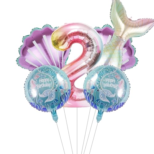 Image of Mermaid Birthday Decorations Mermaid Balloons - Number 2 Balloons for Girls Under The Sea Mermaid Theme Baby Shower Birthday Favors