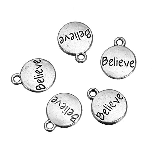 JGFinds "Believe" Message Charms, Silver Tone, Bulk 48 Pack