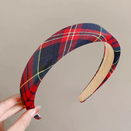 WOVOWOVO Plaid Headband for Women Teen Girls Padded Thin Headbands for Womens Hair Vintage Red Hairband Fashion Head Band Hair Accessories