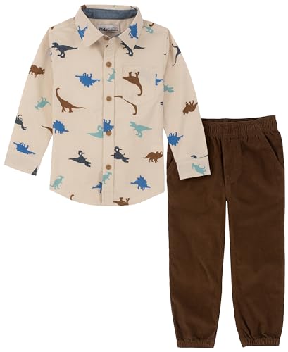 Image of Kids Headquarters Boys' 2-piece Button Down Shirt & Pant Set, Everyday Casual Wear, Comfortable Fit
