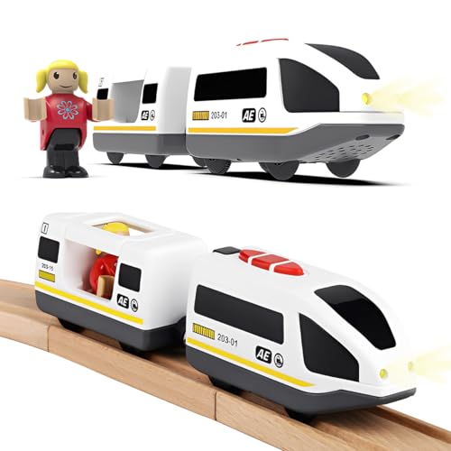 Cylora Train Electrique Enfant pour dès 3 Ans, Locomotives à Piles (Connexion Magnétique), Électrique Haute Vitesse avec Phares Avant et Son, Compatible...