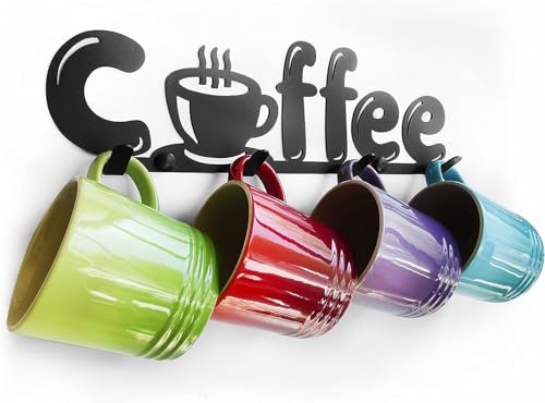 etterr Soporte para Tazas de Café de Pared. Colgador Estante de Metal con Decoración de Cocina Coffee. (1, Negro)