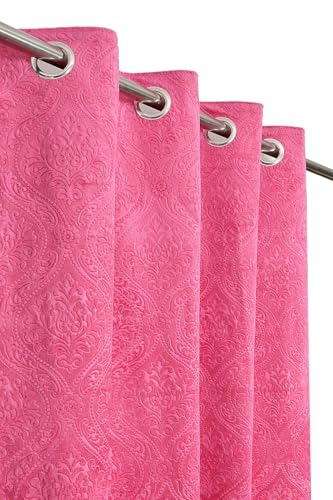 Image of IVAZA Velvet Fabric Emboss Door Curtains 7 Feet Set of 1| Panel Thick Curtains for Home and Office Decor | Eyelet Grommet Curtains for Living Room Kitchen Hall, Door- 7 Feet (Pack of 1) Pink